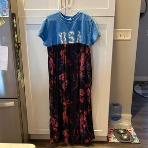 Blue USA Bodice Floral Maxi Dress